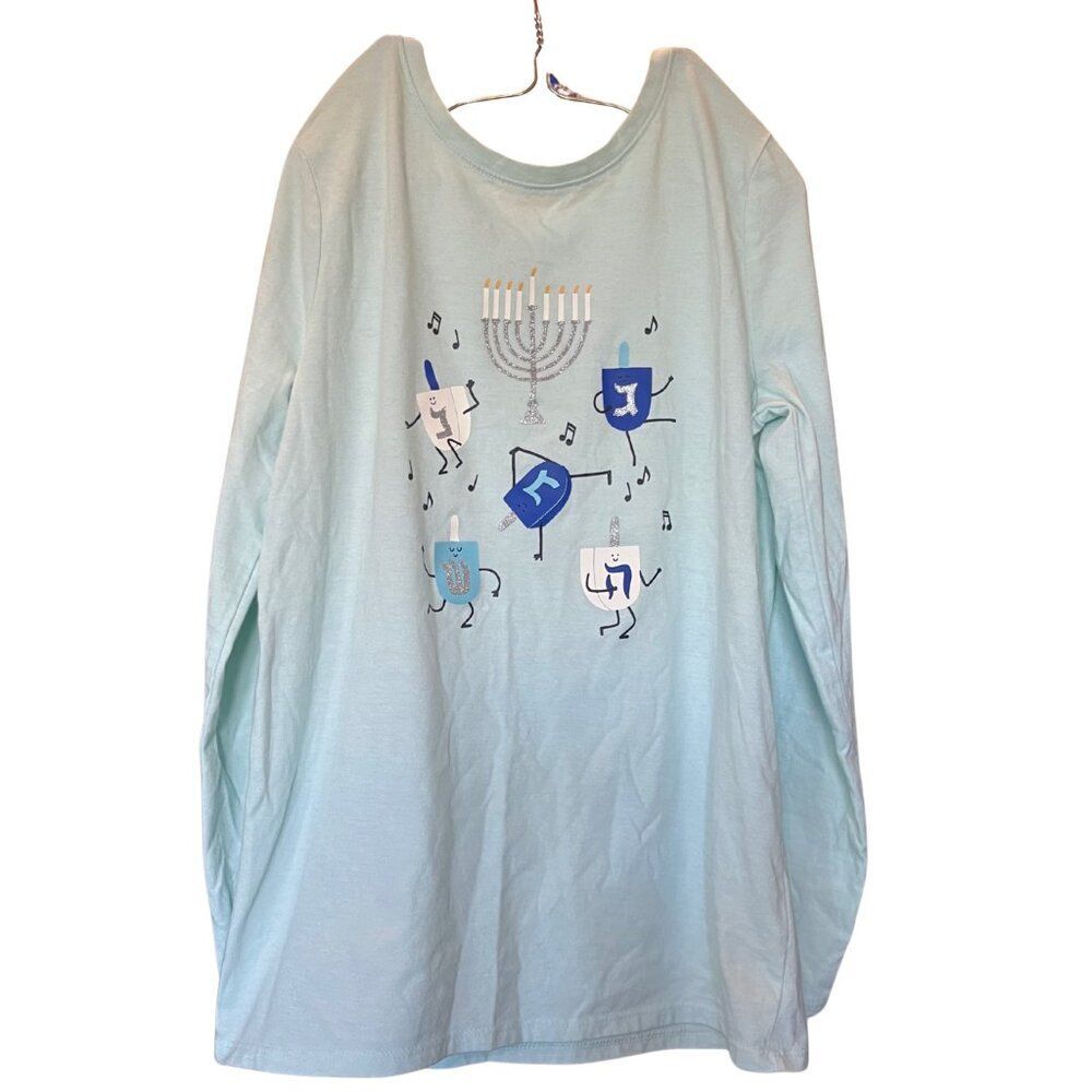 Cat & Jack Girls Hanukkah Long Sleeve Shirt Dreidel Menorah Size L 10/12